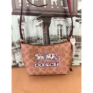Coach CX606 Zip Top Crossbody Bag Signature Canvas With Horse And Carriage